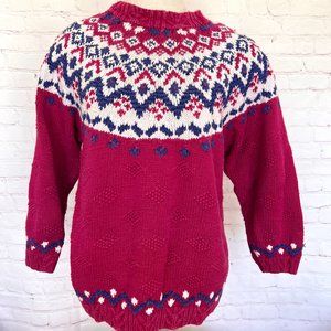 80's Izod Pullover - Pink Fair Isle - Size Small - Handknit